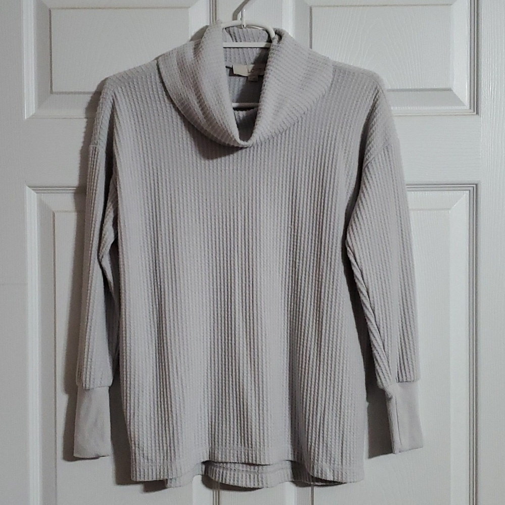 LOFT Light Grey Mock Neck Long Sleeve Textured Women's Petite Top Size SP